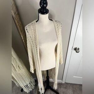 American Eagle Outfitters Cream Open-Front Cardigan